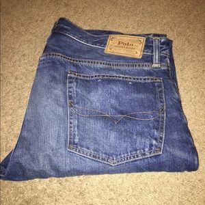 Men’s medium washed distressed denim